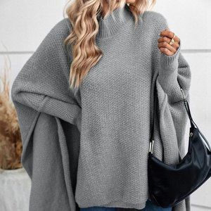 MODA ME COUTURE Sweaters Mock Neck Dolman Sleeve High Low Hem